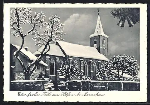 AK Höfen b. Monschau, Kirche im Schnee, Weihnachtsgruss