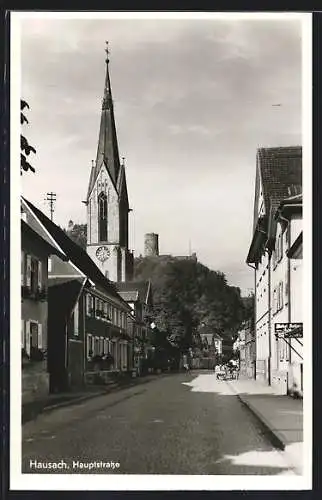 AK Hausach, die Hauptstrasse mit dem Blick zur Kirche