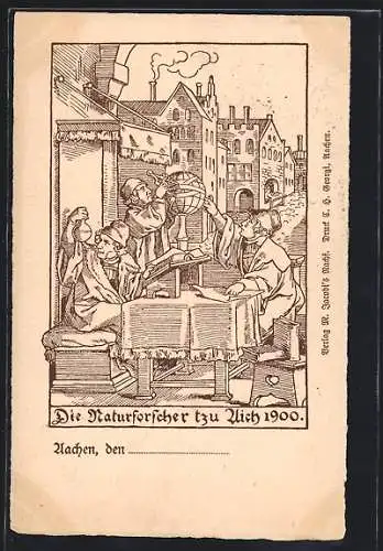 Lithographie Aachen, Die Naturforscher zu Aich 1900