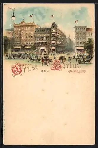 Lithographie Berlin, Unter den Linden Ecke Friedrichstrasse