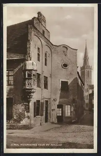 AK Düren, Historisches Haus am Bongard, mit Kirche