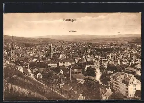 AK Esslingen / Neckar, Teilansicht mit Alb-Panorama und Teck