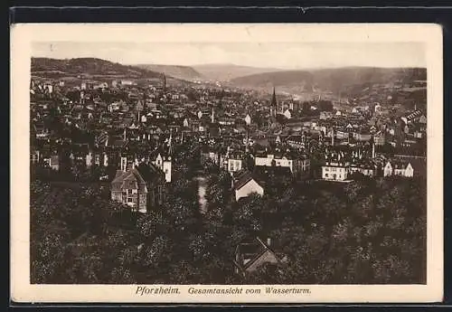 AK Pforzheim, Gesamtansicht vom Wasserturm