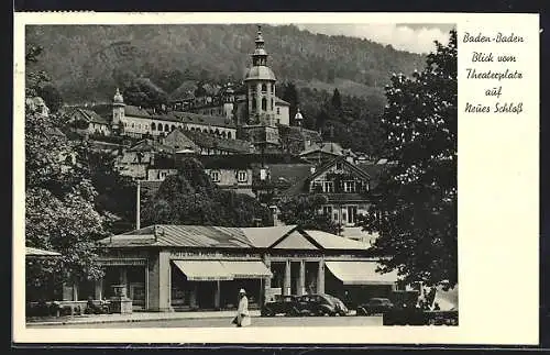 AK Baden-Baden, Blick vom Theaterpatz auf Neues Schloss