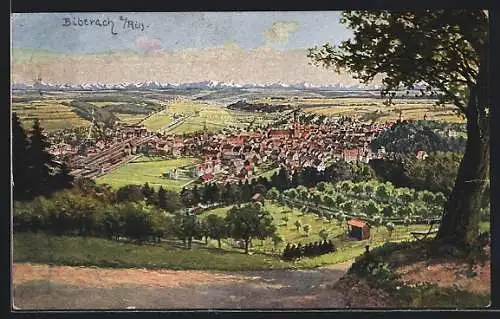 Künstler-AK Biberach a. Riss, Gesamtansicht vom Panoramaweg gesehen