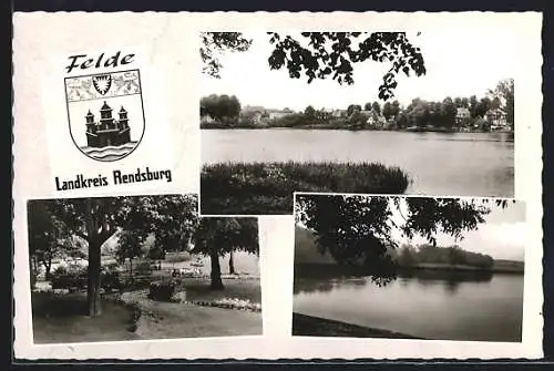 AK Felde / Achterwehr, Uferpartien, Ortspartie, Wappen