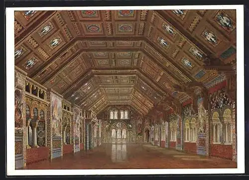 AK König Ludwig II.-Museum in Schloss Herrenchiemsee, Entwurf: Sängersaal im Schloss Neuschwanstein, Ganzsache