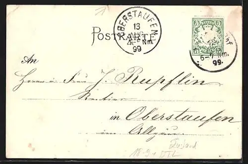 Lithographie Passau, 26. General-Versammlung des Alpenvereins 1899, Panorama, Ganzsache Bayern