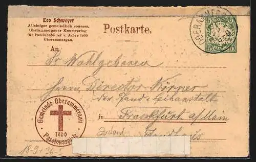 AK Oberammergau, Passionsspiele 1900, Bestellung des Abendmahls, Ganzsache Bayern