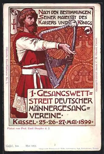 Künstler-AK Kassel, 1. Gesangswettstreit Deutscher Männergesang-Vereine 1899, Ganzsache