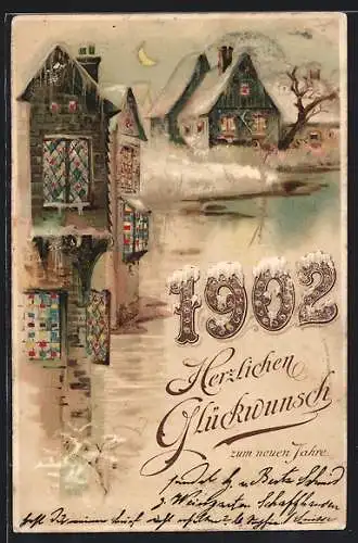 Lithographie Herzlicher Glückwunsch zum neuen Jahre 1902, Halt gegen das Licht