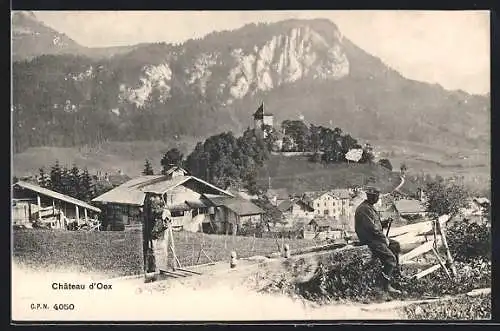 AK Château d`Oex, Teilansicht mit Bergen