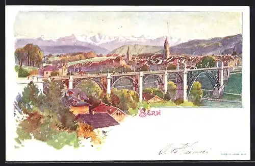 Lithographie Bern, Stadtblick mit Umland