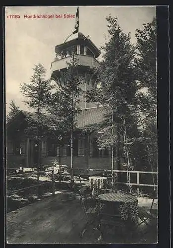 AK Spiez, Gasthaus und Turm auf dem Hondrichhügel