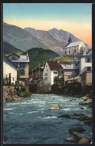 AK Andermatt a. d. Gotthardstrasse, Dorfpartie mit Reuss