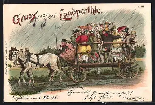 Künstler-AK Bruno Bürger & Ottillie Nr.258: Landparthie, Pferdekutsche mit Leuten im Regen
