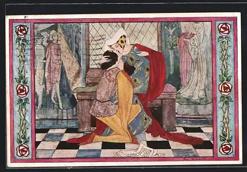 Künstler-AK Rie Cramer: Dame im Gewand küsst ihren Liebsten
