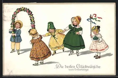 Künstler-AK Lia Döring: Herzliche Neujahrsgrüsse!, spielende Kinder
