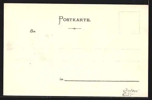 Künstler-AK Mainz, Uferpartie mit Dampfboot