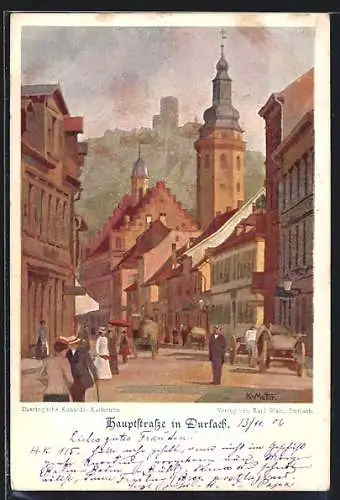 Künstler-AK Karl Mutter: Durlach, Blick in die Hauptstrasse