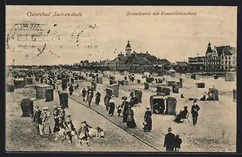 AK Swinemünde, Strandpartie mit Konversationshaus