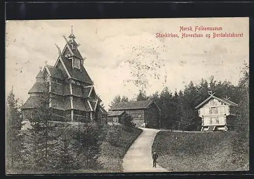 AK Oslo, Norsk Folkemuseum, Stavkirken, Hovestuen og Berdalsloftet