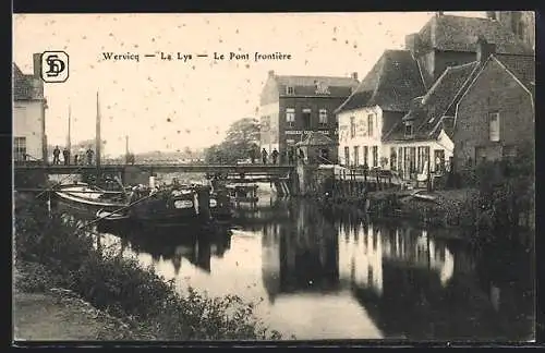 AK Wervicq, La Lys, le pont frontière, Grenzbrücke, Lastkähne