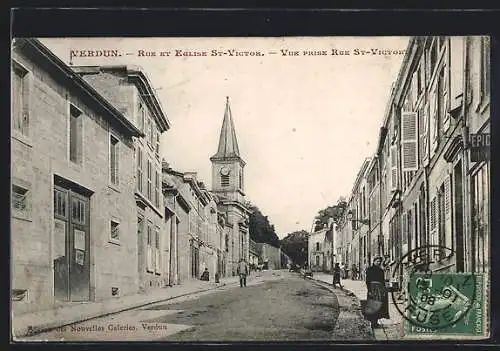 AK Verdun, Rue et Eglise St-Victor, Vue prise Rue St-Victor