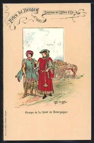 AK Fêtes de Bruges, Tournoi de l`Arbre d`Or 1907, Groupe de la Cour de Borgogne, Edelherren