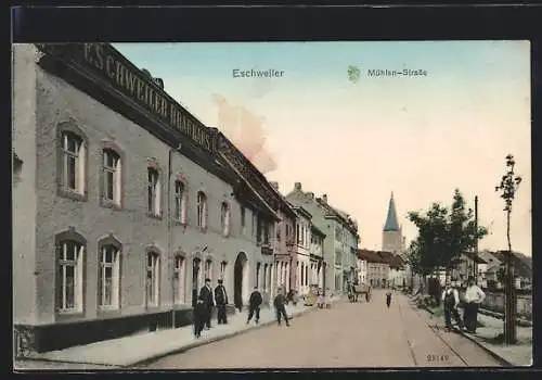 AK Eschweiler, Mühlen-Strasse mit Kirche