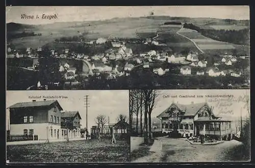 AK Wiesa / Zschopautal, Bahnhof Schönfeld-Wiesa, Cafe zum Schweizerdörfel