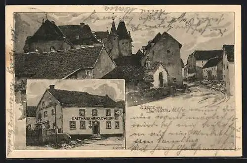 Künstler-AK Lissingen, Gasthaus Arnoldy-Hermes, Strassenpartie