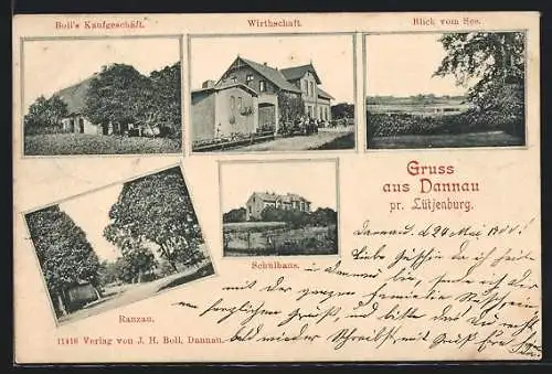 AK Dannau pr. Lütjenburg, Kaufgeschäft Boll, Gasthaus, Schulhaus