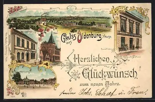 Lithographie Oldenburg / Holst., Scheibner`s Hotel, Hotel Stadt Hamburg