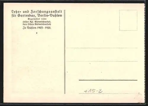 AK Berlin-Dahlem, Lehr- und Forschungsanstalt für Gartenbau, Nordseite des Anstaltsgebäudes