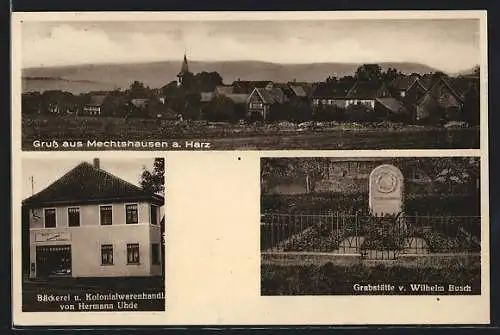 AK Mechtshausen, Bäckerei von Hermann Uhde, Grab von Wilhelm Busch
