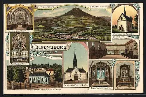 Lithographie Geismar / Eichsfeld, Ortsansicht mit Hülfensberg, Franziskaner-Kloster, Kirche, Kapelle
