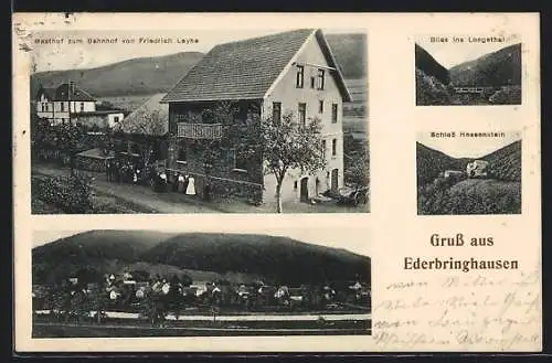 AK Ederbringhausen, Gasthof zum Bahnhof F. Leyhe aus der Vogelschau, Ortsansicht