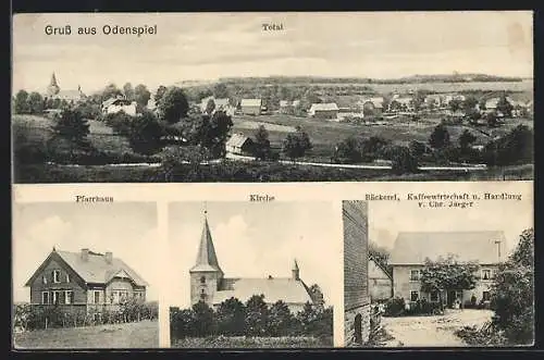 AK Odenspiel, Bäckerei-Kaffee-Handlung Chr. Jaeger, Pfarrhaus, Totalansicht