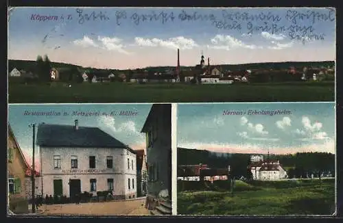 AK Köppern i. T., Gasthaus Restauration-Metzgerei K. Müller, Nerven-Erholungsheim, Gesamtpanorama