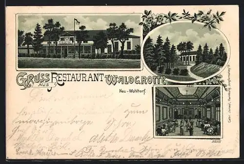 Lithographie Neu-Wohltorf, Restaurant Waldgrotte, Saal