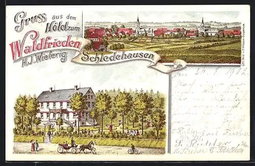 Lithographie Schledehausen / Bissendorf, Hotel zum Waldfrieden, Teilansicht