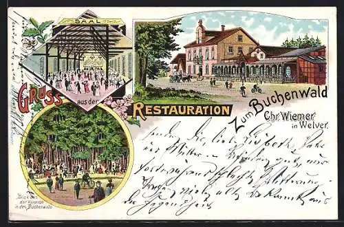 Lithographie Welver, Restauration Zum Buchenwald, Inh.: Chr. Wiemer