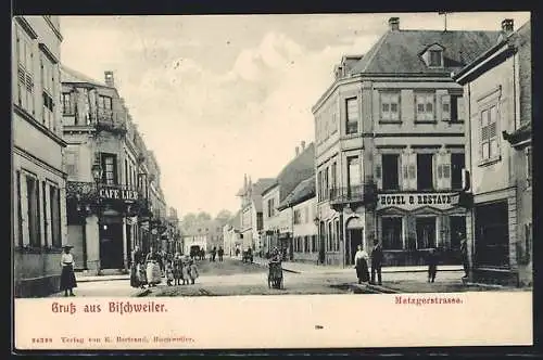 AK Bischweiler, Metzgerstrasse mit Hotel & Restaurant
