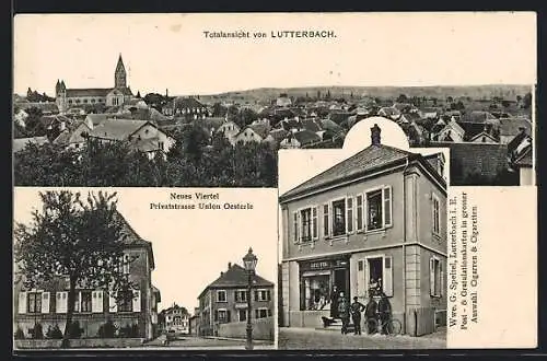 AK Lutterbach, Totalansicht, Neues Viertel, Geschäft Speitel