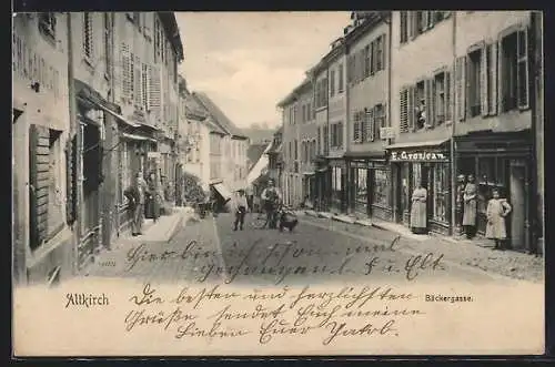 AK Altkirch, Bäckergasse mit Anwohnern