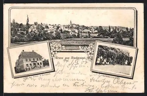 AK Niedersept, Hotel zur Sonne, Gartenwirtschaft, Teilansicht