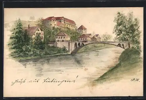 Künstler-AK Handgemalt: Tübingen, Schloss