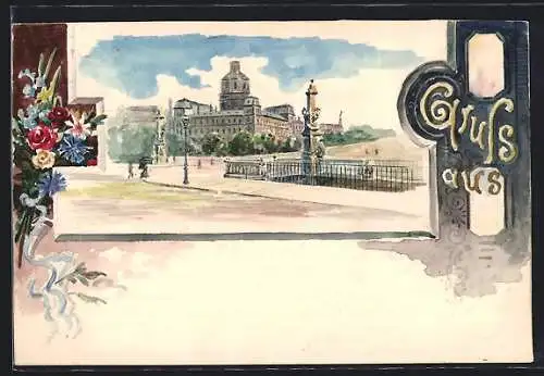 Künstler-AK Handgemalt: Leipzig, Pleissenburg