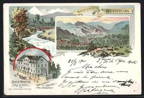 Lithographie Wesserling, Hotel de Wesserling, Panorama